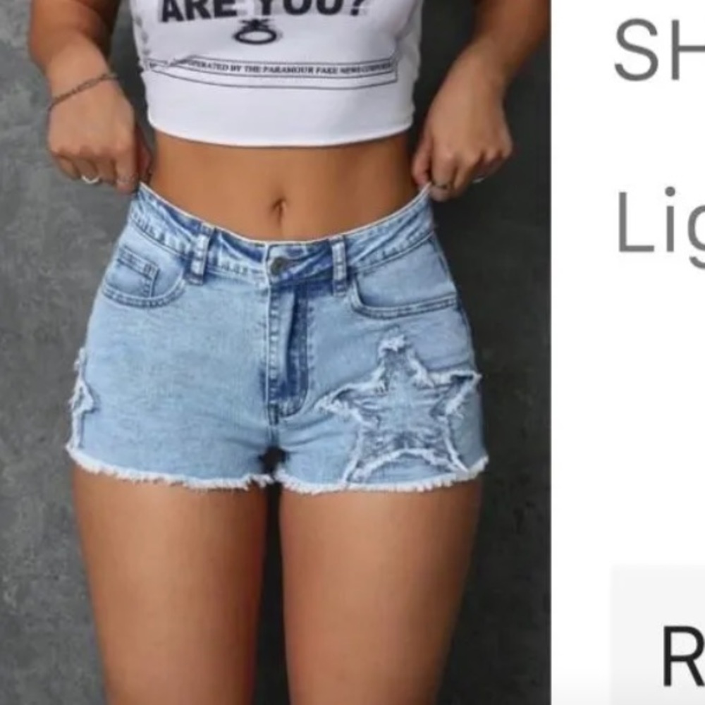 Light Blue Denim Shorts with Star Patch